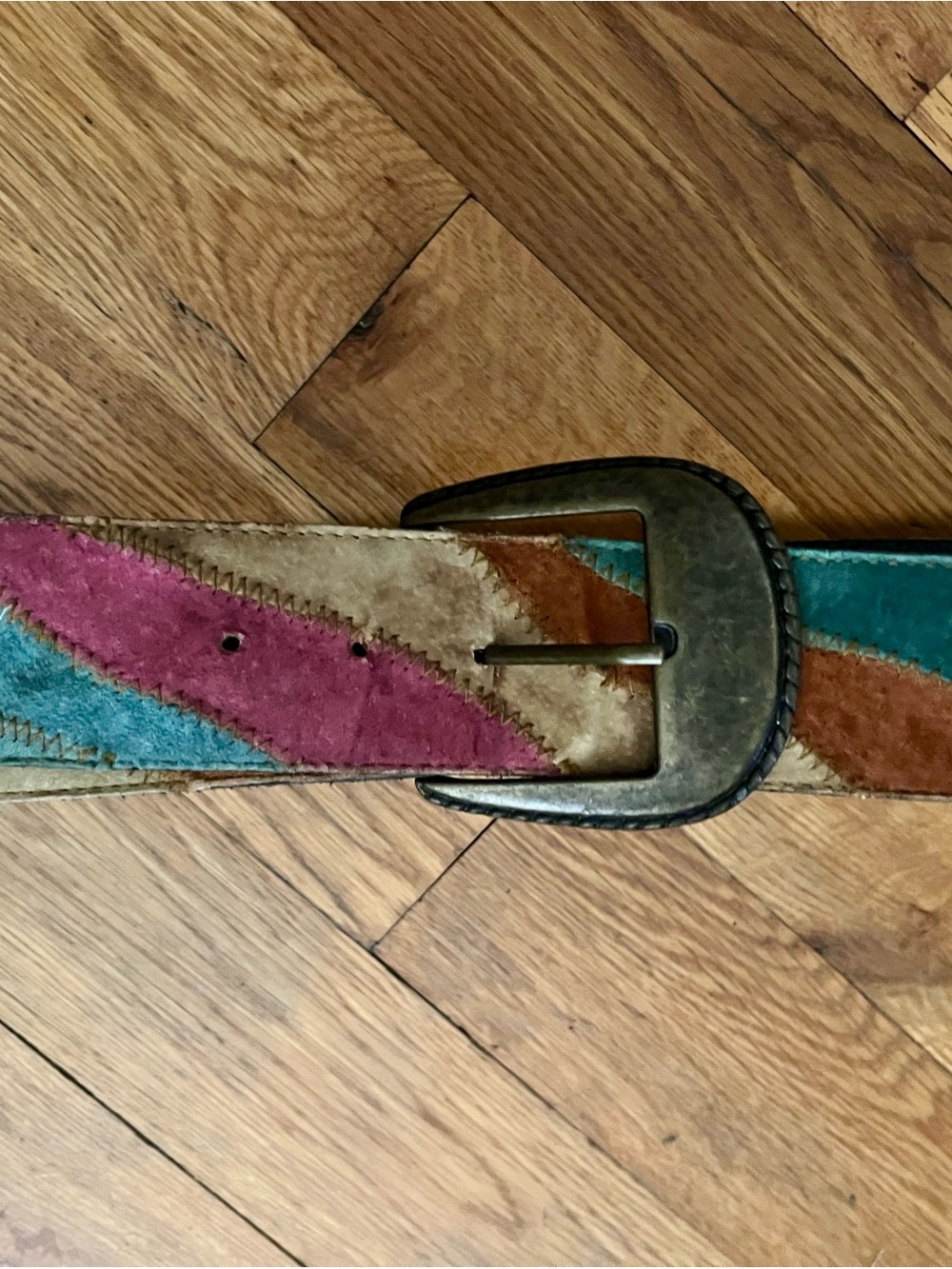 Vintage Color Block Suede Belt
